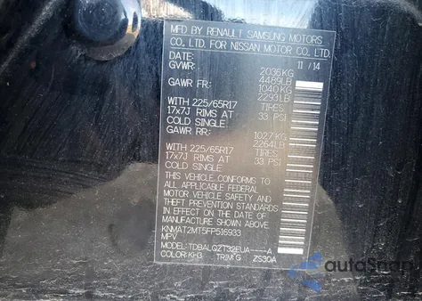 2015 Nissan Rogue S z USA, uszkodzony, nr VIN KNMAT2MT5FP516933